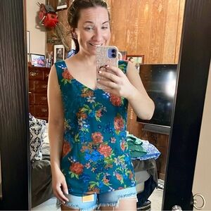 Cabi blue/ green floral top